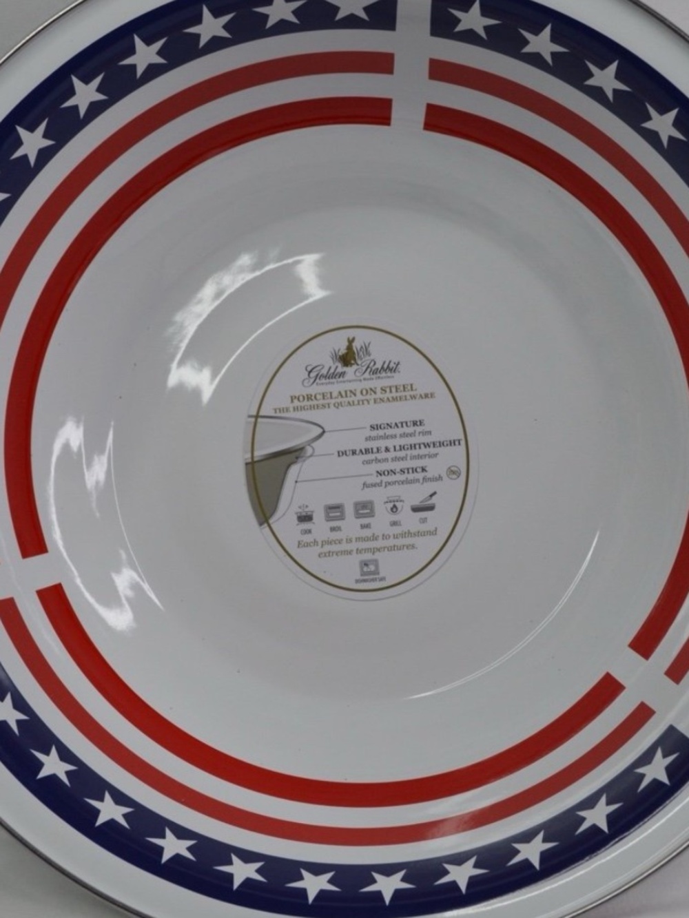Golden Rabbit SS03 Serving Basin, American Flag. Enamelware, New